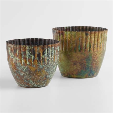 patina metal planters